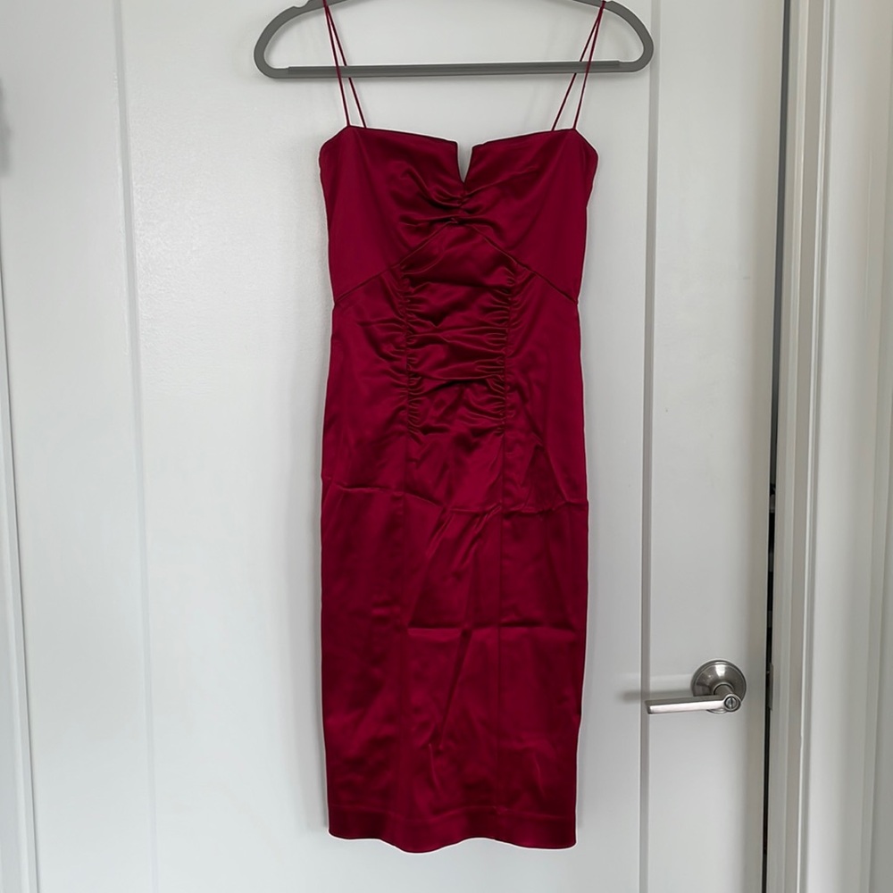 Nicole miller red ruched fitted dress